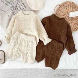 Clothing Sets Autumn Winter Children Knitted Sweater Set Kid Boy Girl Retro Casual Tops Shorts 2pcs Baby Knitting Pullover Shirt Suit R231127