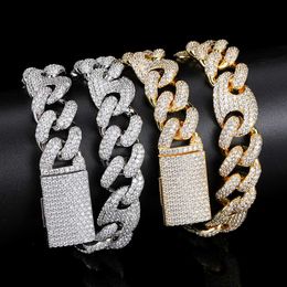 Wholesale Jewellery Factory 19mm Cuban Chain Iced Out Rhinestone Zircon Gold Plating Miami Cuban Link Chain White Gold Necklace