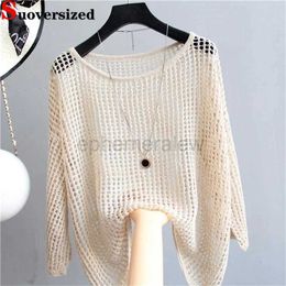 Women's Sweaters New Plus Size 4xl 90kg Knit Pullover Summer Hollowed Out Sunscreen Tops Ice Silk Knitwear Sweaters Female T-shirts Mujer Tees zln231127