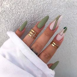 Nail Gel 24pcs Green Nails Patch Glue Type Removable Long Paragraph Fashion Manicure False Gifts For Girls