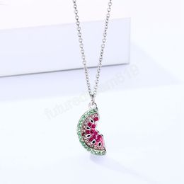 Embellished With Crystal Rhinestone Stone Watermelon Design Pendant Necklaces For Women Fashion Jewelry Gift Necklace