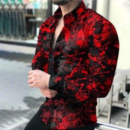 Men's Casual Shirts Vintage Print Long Sleeve Tops Mens Clothes Prom Cardigan Fashion Men Turn-down Collar Buttoned Shirt Designe