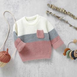 Clothing Sets Fall Winter Baby Boys Girls Knit Sweater Long Sleeve Contrast Color Warm Crew Neck Pullovers Tops Knitwear Toddler Clothes