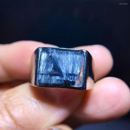 Cluster Rings Natural Brookite Platinum Rutilated Quartz Rectangle Ring 925 Sterling Silver Bead 12.4/9.8mm Woman Men Water Drop Lucky