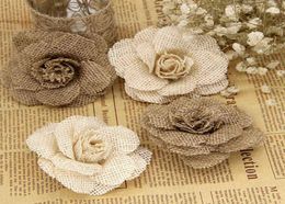 235pcs 9cm Handmade Jute Hessian Burlap Rose Flowers Vintage Rustic Wedding Decoration Jute Christmas Decorations for home G22045973504