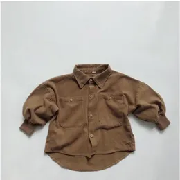 Jackets Autumn Children Long Sleeve Lapel Jacket Baby Boys Casual Vintage Shirts Coat Fashion Girls Loose Cardigan Tops Kids Clothes