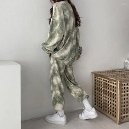 Women's Two Piece Pants Women Autumn Winter Casual Outfit Trendy Tie Dye Print Sportwear Stylish O-neck Pullover Tops Loose For