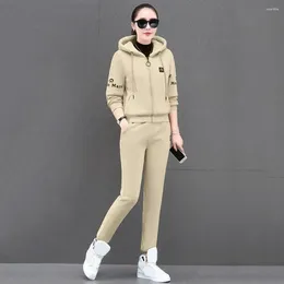 Women's Two Piece Pants Thick Winter Tracksuit Women Stylish With Hooded Coat Drawstring Plush