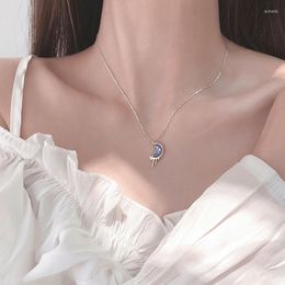 Chains Crystal Star Moon Semicircle Silver Color Clavicle Chain Necklace For Women Simple Dainty Trendy Jewelry Gifts SN2393