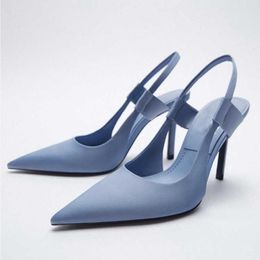 Sandals Autumn Blue High Heels Women Stiletto Pumps Casual Pointed Toe Slingbacks Shoes Lady Pink Heeld Fashion Party 230406