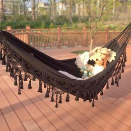 Camp Furniture 2 Person Hammock Handmade Classic Tassel Hammocks Foldable Swing Bed For Camping Beach Yard Patio Porch Outdoor Indoor