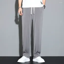 Men's Pants Summer Straight Loose Section Drape Ice Silk Wide Leg Sports Solid Colour Thin Casual Trousers H03