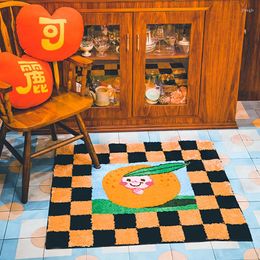 Carpets Cute Tufting Grids Bedside Rug Fluffy Cartoon Orange Carpet Bathroom Floor Pad Kids Room Mat Bedroom Doormat Home Warm Decor