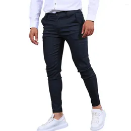 Men's Pants With Waist Ring Men Long Trousers Stylish Slim Fit Pencil Breathable Business Style Soft Fabric