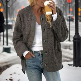 Women's Jackets Winter Coat For Women Fleece Jacket Faux Fuzzy Long Sleeve Button With Pockets 2023 Woman Clothing