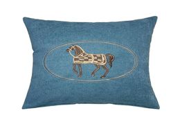 Deluxe Modern Embroidery Blue Horse Designer Pillow Case Sofa Cushion Cover Home Bedding Decorative Interior Furnishings Sell by P7299073