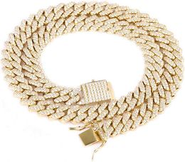 GOLD IDEA Jewellery Hip Hop Heavy 14k Gold Plated/White Gold Plated Full Iced Out Miami Cuban Link Chain Necklace or Bracelet 12MM