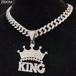 Strands Strings Men Women Hip Hop Crown with King Pendant Necklace with 13mm Cuban Chain HipHop Iced Out Bling Necklaces Fashion Charm Jewellery 230426