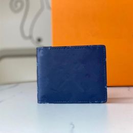 Genuine Leather Mens Wallets Card Holder Pocket Blue Embossed Men Short Clutch Bags Brand Designer Women Coin Purses Multi-Card Po230r
