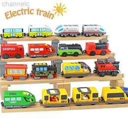 Diecast Model Cars Electric Train Set Locomotive Magnetic Car Slot Fit All Brand Biro Wooden Track Railway For Kids Educational toys
