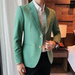 Men's Suits Spring Green Vintage Single- Breasted Blazer Hombre Men Streetwear Suit Jacket Business Casual Coat Uniform