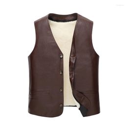 Men's Vests Men Genuine Cowhide Leather Vest Winter And Autumn Wool Fur Thick Warm Real Sleeveless Jacket Coat