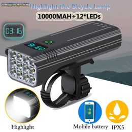 Bike Lights 10000mAh Bike Bicycle Light USB LED Rechargeable Set Mountain Cycle Front Back Highlight 12*LED Headlight Lamp Flashlight P230427