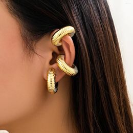 Backs Earrings IngeSight.Z 1pcs Punk Gold Color Metal Striped O-shaped Ear Clip For Women Vintage Geometric Earcuffs Fashion Jewelry