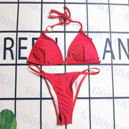 Classic Womens Bikini With Letter Metal Logo Sexy Triangle Swimwear Summer Strappy Swimsuit For Women