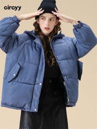 Parkas Circyy Blue Winter Jacket for Women Clothes Coat Parkas Purple Black Thick Hooded Loose Ladies Oversize Outerwear Puffer Jacket