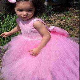 Girl Dresses Lovely Pink Flower Fluffy Tulle Sleeveless Wedding Party Kids Formal Wear Pageant Holy Communion Baptismal Dress