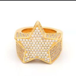 High-end Hip Hop Full Diamond Micro Inlaid Zircon Pentagram Ring European and American Men's Accessories