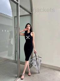 Casual Dresses Designer Clothing luxury Women's Summer Open Back Knitted Vest Medium Long Spi Girls Tight Strap black YPAH