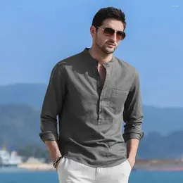 Men's Casual Shirts Linen Shirt Men Summer Breathe Cool Long Sleeve Lightweight Solid Color 2024 Fashion Clothing