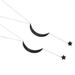 Chains 925 Sterling Silver Micro Pave Black Cubic Zirconia Cz Moon Star Charm Long Y Lariat Necklace