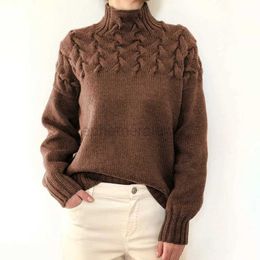 Women's Sweaters Women Cable Weaving Knitted Sweater Autumn Winter High Neck Splicing Long Sleeve Sweaters Commuter Warm Thin Knit Pullovers zln231127