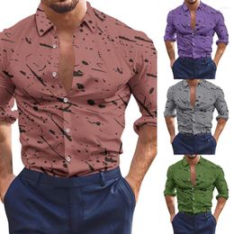 Men's Casual Shirts Men Printed Long Sleeve Button Down Shirt Party T Dress Up Business