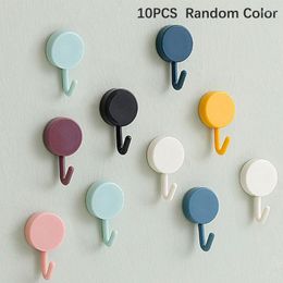 Hooks 10Pcs Self-adhesive Wall Hook Strong Bathroom Door Kitchen Towel Home Storage Accessories No Trace