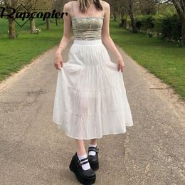 Skirts Y2k Fairycore Grunge Chiffon Pleated White Patched Sweet Kawaii MidClaf Party Holiday Dres Chic Clothes 230426