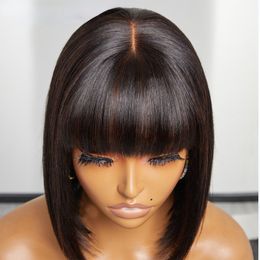 Free Shipping For New Fashion Items In Stock Straight Bob Wig With Bangs Bone Remy Human Hair Wigs Women Brazilian Full Lace Fringe