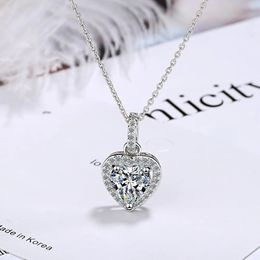 Chokers 925 Sterling Silver Zircon Heart Pendants Necklaces For Women Luxury Designer Jewelry Gift Female Items GaaBou 231127