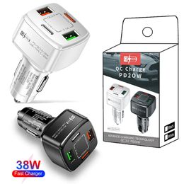 38W 4 Ports PD Car Chargers Fast Quick Charging QC3.0 Type C Power Adapters for iPhone 15 14 13 pro Max Samsung S24 S23 Google with Retail Box