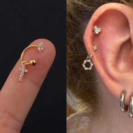 Stud 2Pcs Stainless Steel Minimal Crystal CZ Star Ear Studs Earring Women Hoop Helix Tragus Cartilage Conch Daith Piercing Jewellery W0427