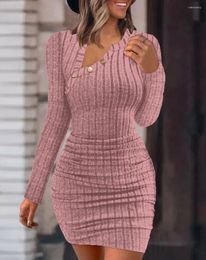 Casual Dresses Elegant Women's Autumn And Winter Pink Off Shoulder Oblique Neck Tight Wrap Hip Fashion Slim Fit Sexy Long Sleeve Button