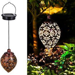 Outdoor hollow wrought iron solar flood light shadow courtyard garden balcony decorative landscape light wall hanging lamp hazelnut warm white