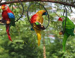 Pastoral Iron Ring Parrot Resin Pendant Crafts Outdoor Garden Furnishing Ornaments Courtyard Park Villa Figurines Decoration Art H4666153