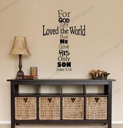 Wall Stickers John 316 Cross Decal Christian Sticker Decor God So Loved Bible Verse Quotes For Bedroom CX22017492582