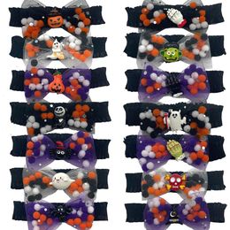 Accessories 50Pcs Halloween Cat Dog Accessories for Small Dogs Elastic Band Bow Tie Necktie Plush Ball Bowtie with Pumpkin Skull Accessories