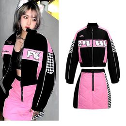 Suits Woman Winter Autumn Cotton Padded Baseball Patchwork Jackets Women Coats Outwear Tracksuit And Pink Skirt Suits Twinset NS991