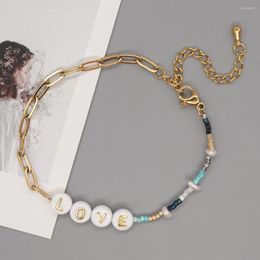 Link Bracelets Go2BoHo Miyuki "Love" Letter Stainless Steel Chain Beaded Tiny Bracelet For Women Accessory Jewellery